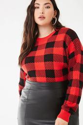 Plus Size Checkered Sweater