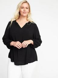 Relaxed Plus-Size Shirred Blouse 