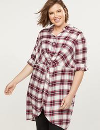 Plaid Twist-Front High-Low Tunic