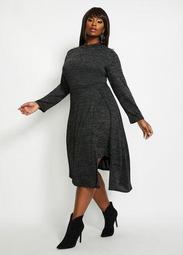 Grey Layered Slit Sweater Dress
