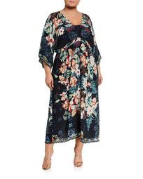 Plus Size Annia Full-Sleeve Midi Dress with Slip