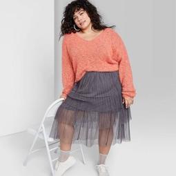 Women's Plus Size Fuzzy V-Neck Sweater - Wild Fable™ Coral Blossom
