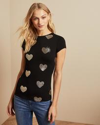 Heart foil fitted T-shirt