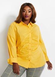Tall Ruched Front Button- Up Top