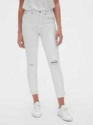 High Rise True Skinny Ankle Jeans with Distressed Detail