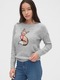 Fuzzy Intarsia Graphic Crewneck Sweater