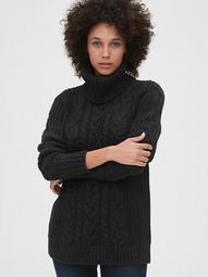 Cable-Knit Turtleneck Tunic Sweater
