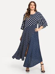 Plus Cut And Sew Bell Sleeve Dot Dress