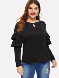 Plus Layered Ruffle Cut Out Front Tee