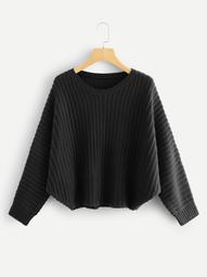 Plus Solid Rib Knit Asymmetrical Hem Sweater
