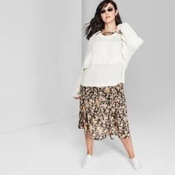 Women's Plus Size Long Sleeve Crewneck Cable Knit Sweater - Wild Fable™ Ivory 2X