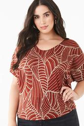 Plus Size Abstract Leaf Print Top