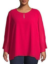 Plus Front-Keyhole Long-Sleeve Top