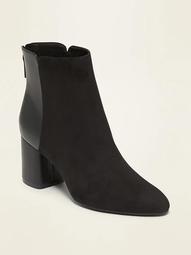 Faux-Suede/Faux-Leather Block-Heel Boots for Women
