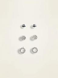 Silver-Toned PavÃ© Stud Earrings 3-Pack for Women