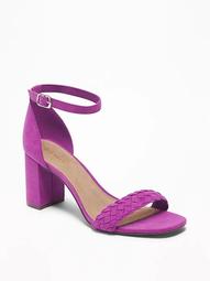 Faux-Suede Braided-Strap Block-Heel Sandals for Women 