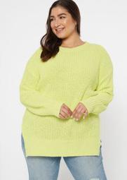 Plus Neon Green Side Slit Chenille Tunic Sweater