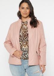 Plus Pink Jersey Lined Faux Leather Jacket