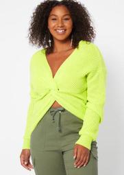 Plus Neon Green Knotted Reversible Sweater