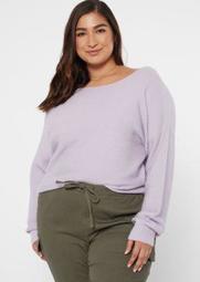 Plus Lavender Ribbed Knit Slouchy Sweater