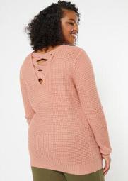 Plus Pink Lattice Back Sweater Tunic