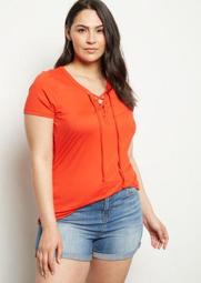 Plus Red Super Soft Lace Up Tee