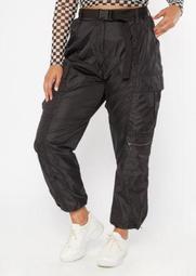 Plus Black Cargo Bungee Belted Joggers