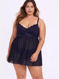 Navy Mesh & Lace Harness Underwire Babydoll