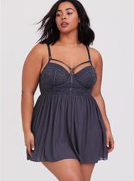Grey Mesh & Lace Harness Underwire Babydoll