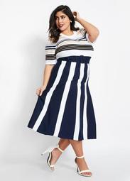 Belted Striped ALine Sweater Dress