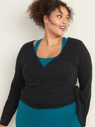 Wrap-Front Plus-Size French-Terry Performance Top