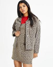 Leopard Print Boxy Denim Jacket