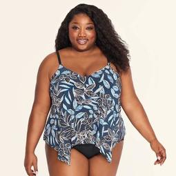 Women's Slimming Control Drapey Tankini Top - Dreamsuit by Miracle Brands Gray Floral
