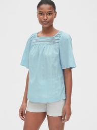 Eyelet Embroidered Square-Neck Blouse in Dobby Stripe