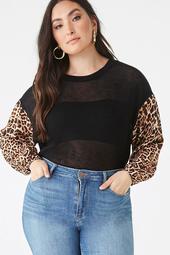 Plus Size Leopard-Trim Sweater