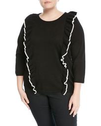 Tipped-Ruffle 3/4- Sleeve Sweater