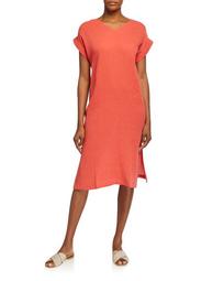Petite V-Neck Short-Sleeve Lofty Organic Cotton Midi Dress