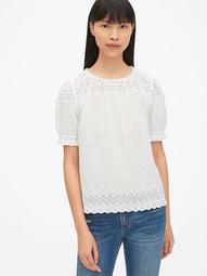Eyelet Embroidered Puff Sleeve Top