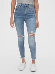 High Rise Destructed True Skinny Ankle Jeans with Secret Smoothing Pockets