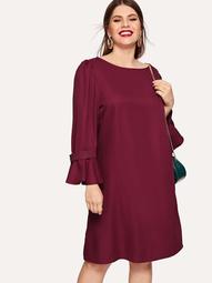Plus Puff Bell Sleeve Tunic Solid Dress