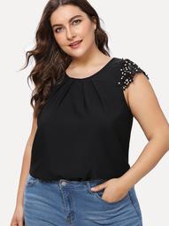 Plus Lace Panel Pearls Detail Top