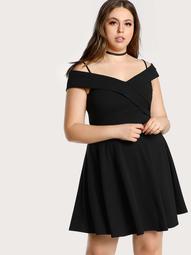 Plus Bardot Sleeve Cross Over Cold Shoulder Dress BLACK