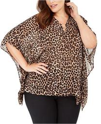 Plus Size Leopard-Print Flutter-Sleeve Top