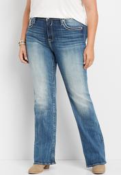plus size Vigoss&reg; thick stitch faux flap pocket slim boot jean