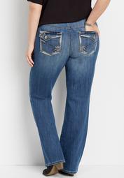 plus size DenimFlex&trade; thick stitch faux flap pocket slim boot jean