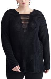 Rina Distressed Detail Shaker Sweater