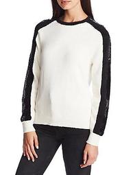 Colorblock Sequin Cotton-Blend Sweater