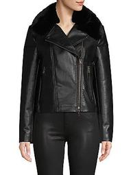 Faux Fur-Trim Faux Leather Jacket