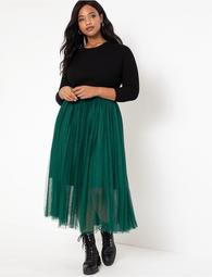Pleated Tulle Maxi Skirt