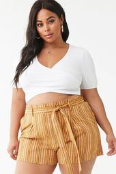 Plus Size Striped Linen-Blend Shorts